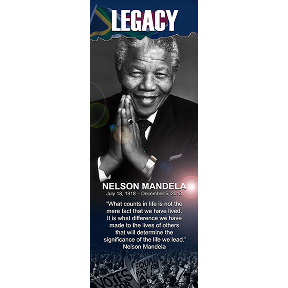 A bookmark, ideal for Black History Month featuring Nelson Mandela, created by African-Canadian artist Robert Small.