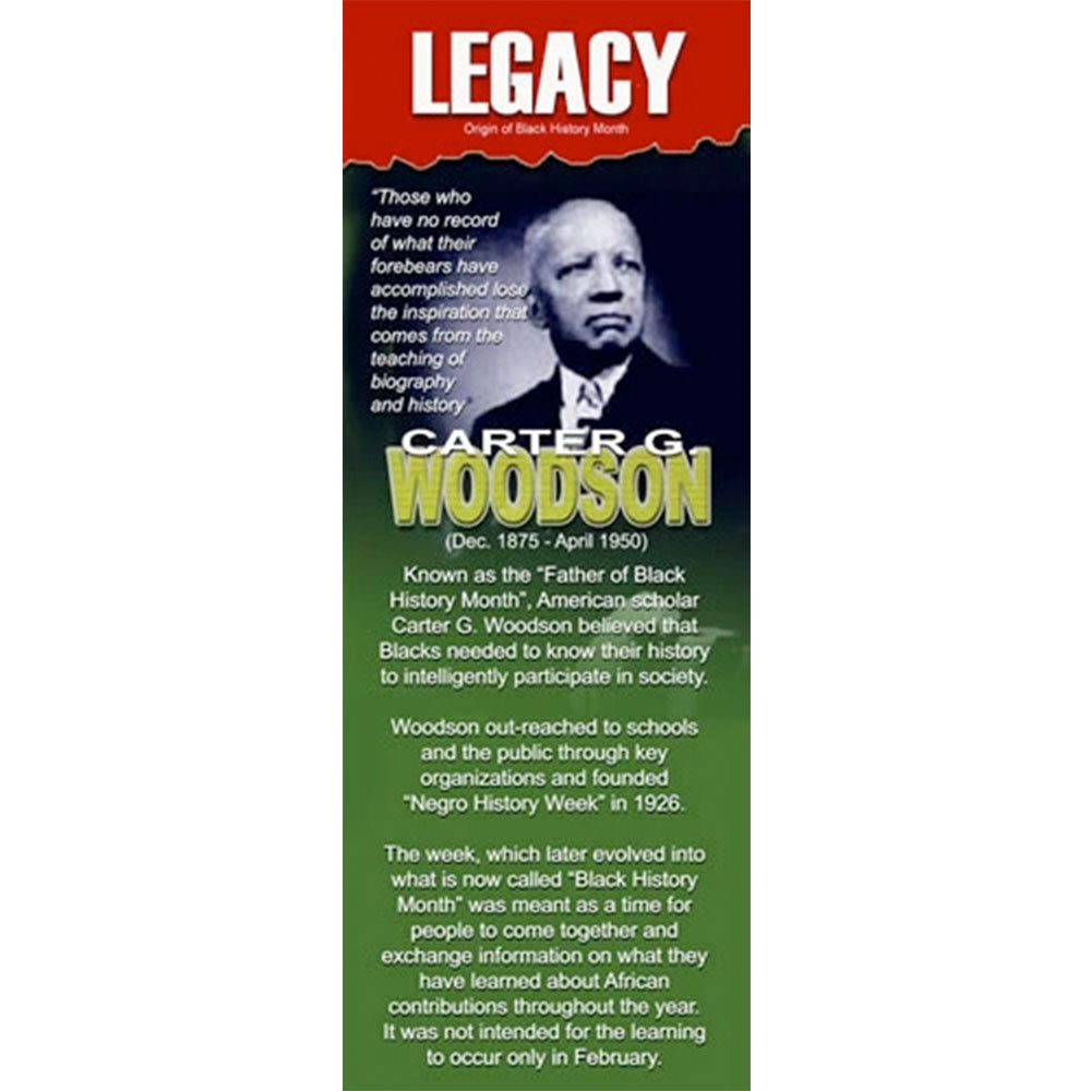 A bookmark, ideal for Black History Month featuring Carter G Woodson, created by African-Canadian artist Robert Small.